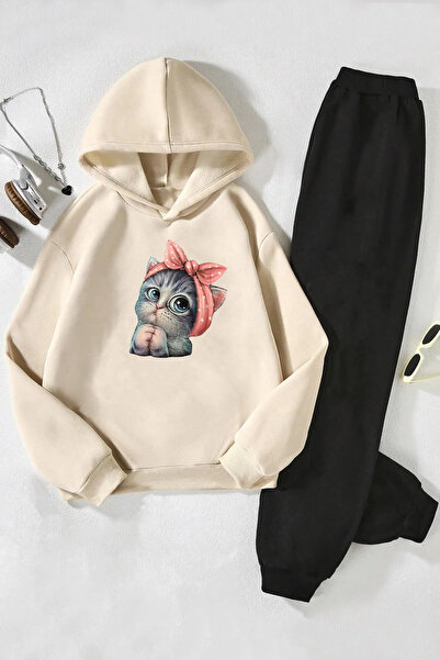 SILATU MACSKA NYOMTATÁS BÉZS SZÍV Fekete alsó GYERMEK SZETT