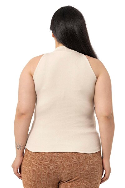 DISENTIS MODEST Plus Size Halter Neck Half Turtleneck Camisole Beige Body