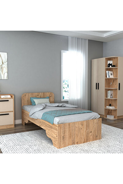 ARNETTİ Luses 90x190 Cm Ölçülerinde Yatak Uyumlu Tek Kişilik Karyola Atlantik Çam Bej - Luses