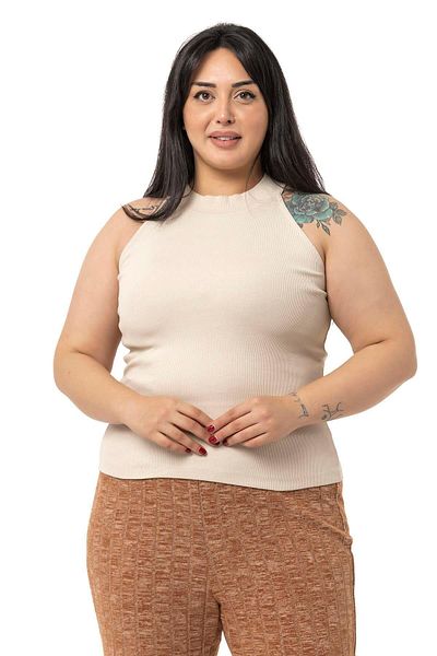 DISENTIS MODEST Plus Size Halter Neck Half Turtleneck Camisole Beige Body