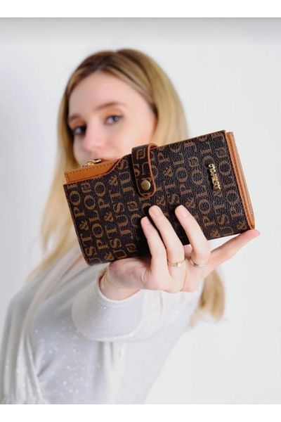 Just Polo Women's Brown-Tan Horizontal Model Zippered and Covered Wallet-Bd1001