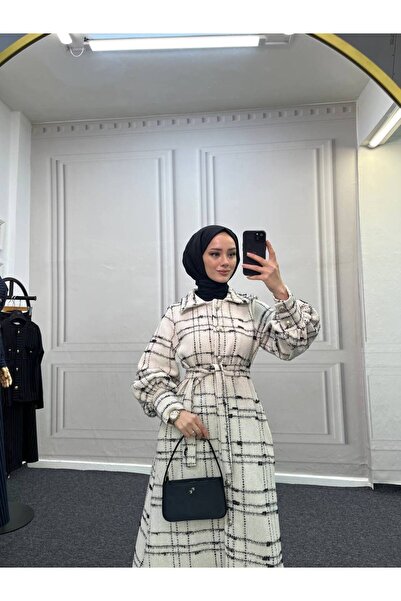 Esre Store 4449 - Color Detailed Hijab Coat White