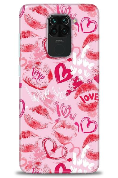 MRCİLETİSİM حافظة هاتف Xiaomi Redmi Note 9 مطبوعة بدقة HD - Pink Love + واقي ...