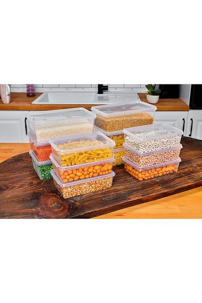 SUPERPUP Plastic Storage (6 Pieces 1 Liter 6 Pieces 2 Liter) Container Food Container Pulses Container Self-Cover