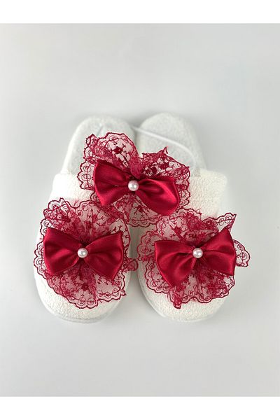 Lohussa Red Bow Stoned Maternity Crown Slippers Set