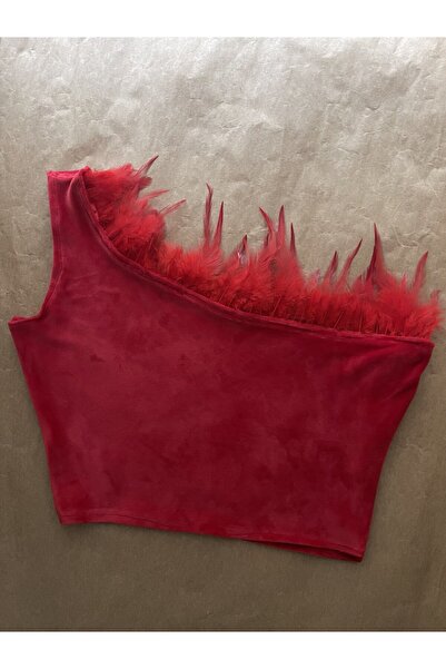 scyllastore Desiree Червоний Спеціальний дизайн Вельвет З пір'ям Стрічка Деталізований бюстгальтер
