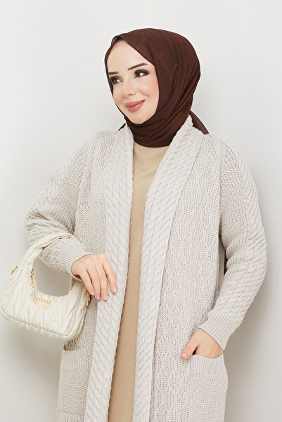 Pamuk Butik Γυναικείο Πλεκτό Πλεκτό Πλεκτό Ζακέτα με Λεπτομέρεια Τσέπης Πέτρινο Χρώμα