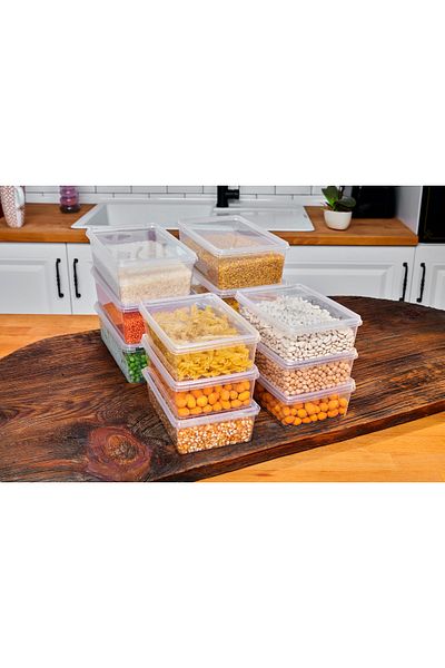 SUPERPUP Plastic Storage (6 Pieces 1 Liter 6 Pieces 2 Liter) Container Food Container Pulses Container Self-Cover