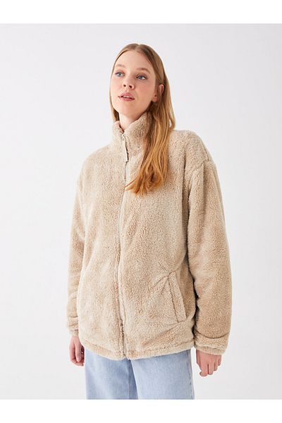 LC Waikiki Cardigan de pluș pentru femei, cu guler vertical, cu mânecă lungă