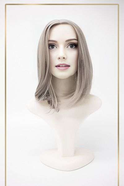 KONAK PERUK Gray Fiber Synthetic Wig - Short Straight, No Curtain
