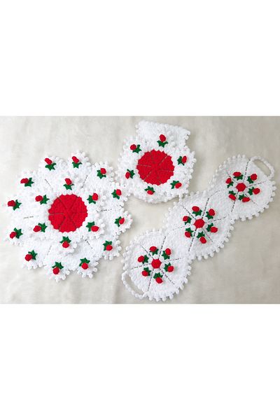 Örgü lif Hand Knitted Set of 3 Washcloth Dowry Bath Washcloth