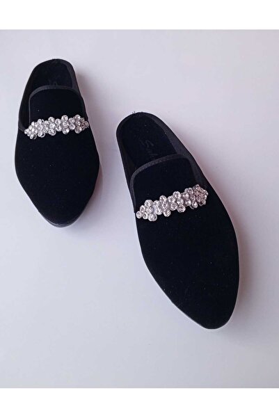 NevaYy collection Siyah Süet Taşlı, Kadın Ev Terliği