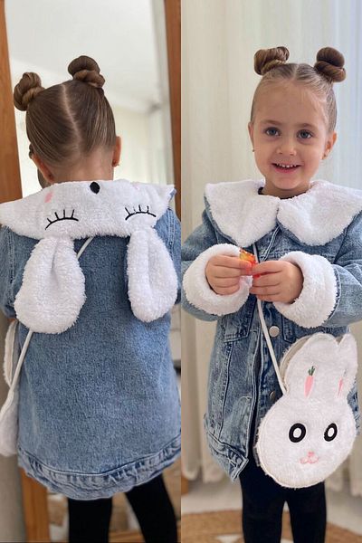 ELAFOR Palton de blugi pentru fete cu blană Welsoft în interiorul blănii Detaliu din spate cu aplicație de broderie