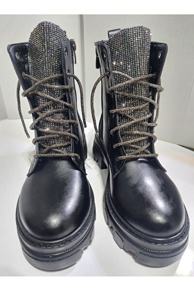 ONE STEP Kadın Kalın Taban Taş Bağcıklı Kürklü Bot