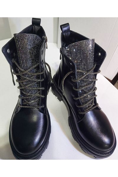 ONE STEP Women's Thick Sole Stone Laced Fur Boots