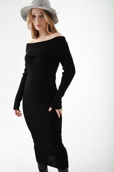 Lafaba Rochie de damă neagră de tricot cu guler Carmen