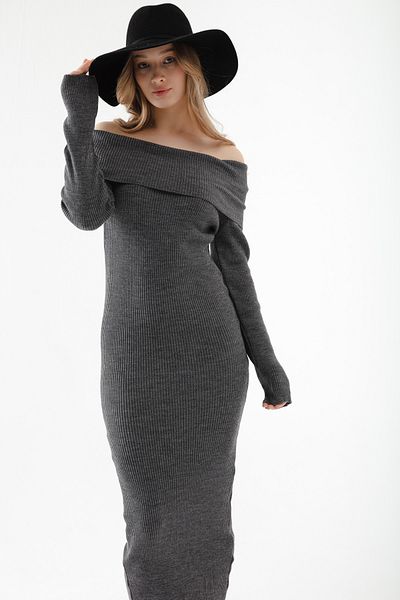 Lafaba Γυναικείο πλεκτό φόρεμα Carmen Collar Anthracite