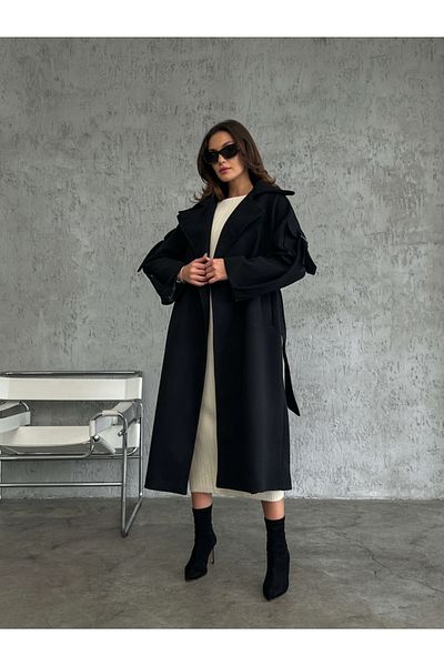 Elif Özbey Butik Palton negru premium - mâneci cu buzunare și detalii