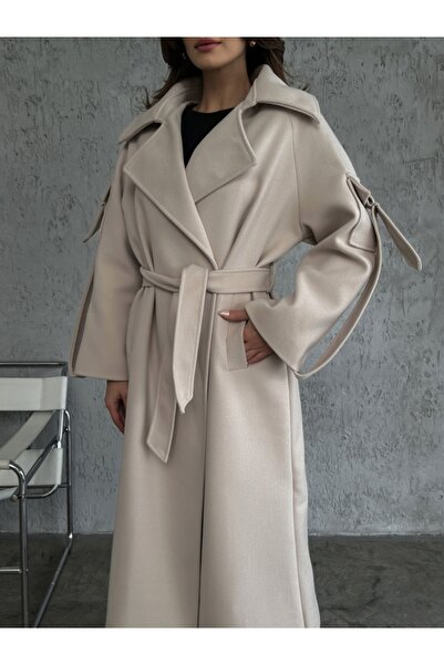 Elif Özbey Butik Taş Kolları Cep Detaylı Premium Kaban