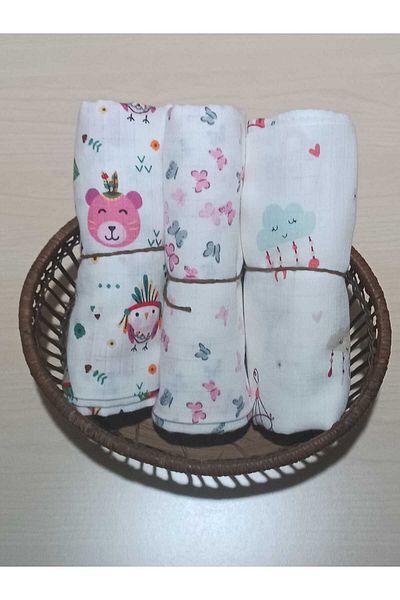 Alpıno ALPINOBABY MUSLIN COVER 85cm*85 cm (3 pieces) COTTON BABY BLANKET