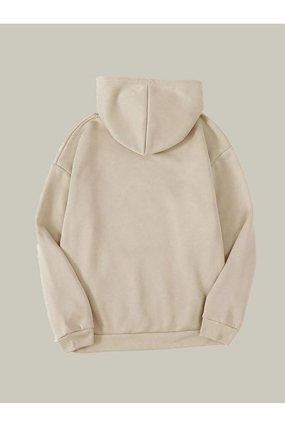 Ginevra Φούτερ Unisex ανοιχτό μπεζ Basic Oversize από μαλακό βαμβακερό εσωτερικό με κουκούλα