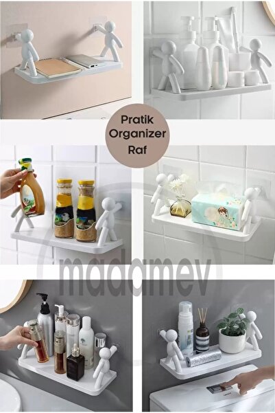 Genel Markalar 2'li Kendinden Yapışkanlı Craft Banyo Rafı Baharatlık Mutfak Organizer Duvara Monte Raf Düzenleyici