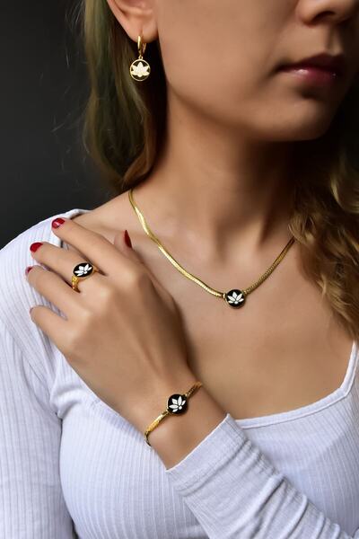 Sinsirella 925 Ayar Gold Kaplama Mineli Lotus Çiçeği Kolye-bileklik-yüzük-küp...