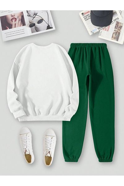 MOONBULL Men's Have A Good Day Printed Crew Neck Tracksuit Set