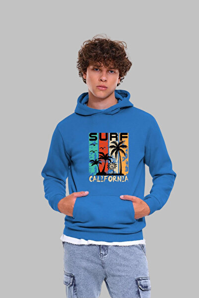 MAD COLLECTİON هودي قطني كبير الحجم بغطاء للرأس مطبوع عليه كاليفورنيا للجنسين - سويت شيرت بأكمام طويلة وقصة عادية