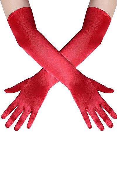 Hayalperest boncuk Long Satin Prom Wedding Gloves Stylish Costume Gloves for Special Occasions Red