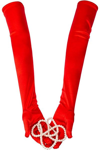 Hayalperest boncuk Long Satin Bridal Wedding Gloves For Women Long Prom Party Gloves Red