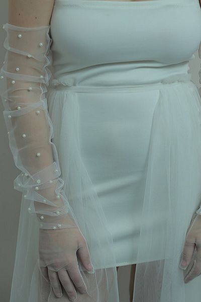 Hayalperest boncuk Design personalizat Mănuși de nuntă de mireasă cu perle dense Mănuși pentru costum de petrecere Mănuși cu perle albe