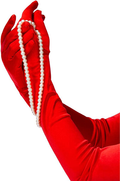 Hayalperest boncuk Long Satin Bridal Wedding Gloves For Women Long Prom Party Gloves Red