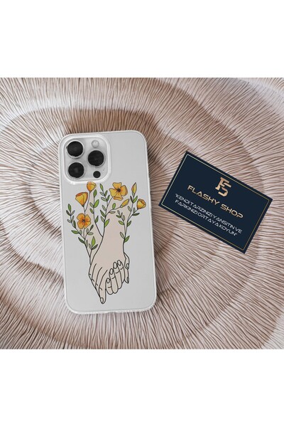 Flashy Shop Realme 5İ / 6İ Uyumlu Çiçek ve El Desenli Şeffaf Kılıf