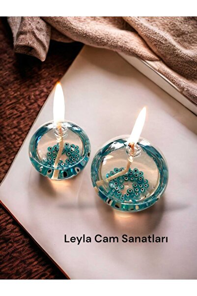 LEYLA CAM SANATLARI CAM ÜFLEME BALON KANDİL 2 Lİ 41 CAM NAZAR BONCUKLU + 200 ...