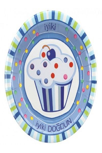 Kazanabil GOOD BORN CUPCAKE PRINTED BUTTER CARTON PLATE BLUE 12 PIECES