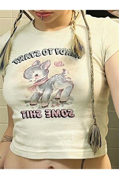 Toum Morera Boutique Some Sht Printed White Crop