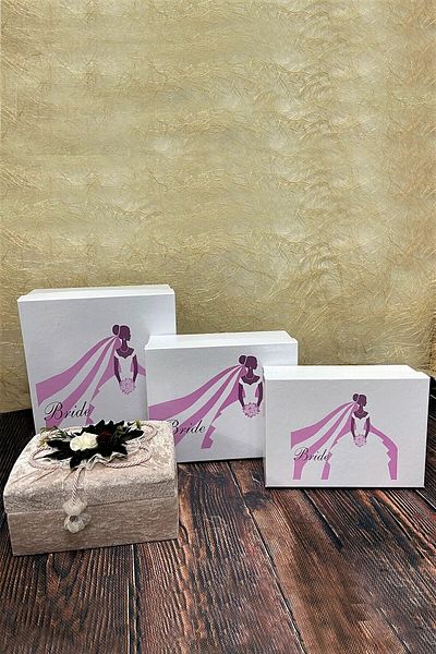 Çt Çeyizci Tekstil Комплект за годеж от 4 части - булчински пакет, кутия за зестра, кутия за гримове и пакет