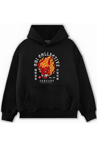 Edizen Oni Collective Μπροστινό Πίσω Φούτερ με κουκούλα 2024 Oversize Premium 100% βαμβάκι
