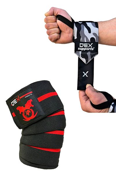 Dex Supports Lasting Energy Sports Knee Brace Knee Wraps, Sports Bracelet Camouflage Wrist Wraps Set of 2
