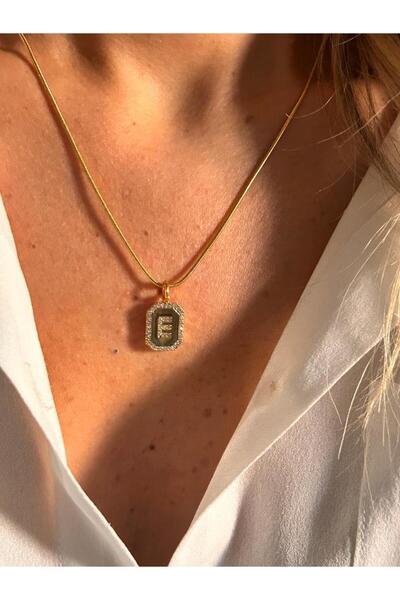 Rossetto Atelier Altın Kaplama Taşlı Plaka E Harf Kolye
