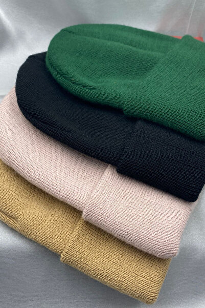 KISCHE Unisex Plain Basic Folded Winter Native 4-Piece Beanie Set