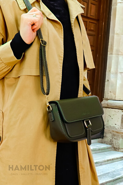 HAMILTON Оригінальна жіноча сумка на плече з шкіряного багета з підкладкою, регульованим ремінцем, з хрестиком, з тримачем для карток