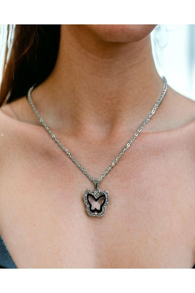 Mixperi Zircon Stone White Chain Butterfly Necklace Butterfly Patterned Necklace
