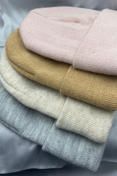 KISCHE Unisex Plain Basic Folded Winter Native 4-Piece Beanie Set