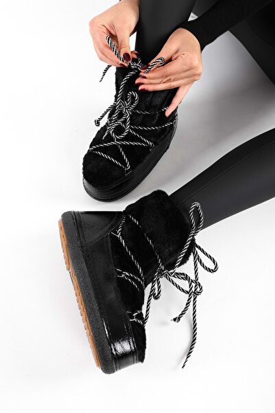 Shoeberry Kadın Snowie Siyah İçi Tüylü Kalın Taban Kar Botu