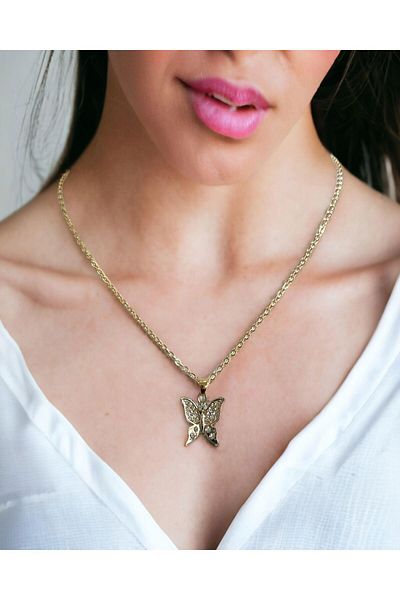 Mixperi Butterfly Motif Zircon Stone Necklace Butterfly Patterned Necklace