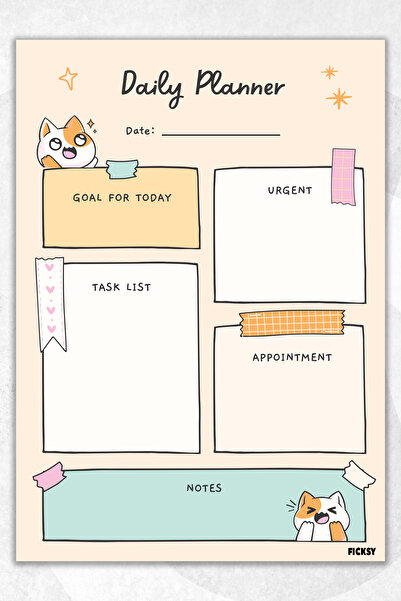 Ficksy مخطط يومي - مقاس A4 للقيام به - قطة لطيفة - 30 ورقة - مخطط يومي