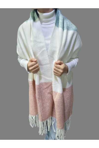 Trenderrs Φουλάρι από μαλακό μαλλί - καρό σάλι ώμου με φούντες