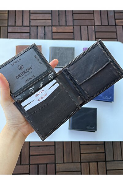 DERKON 100% Genuine Crazy Leather Morry Model Wallet Brown